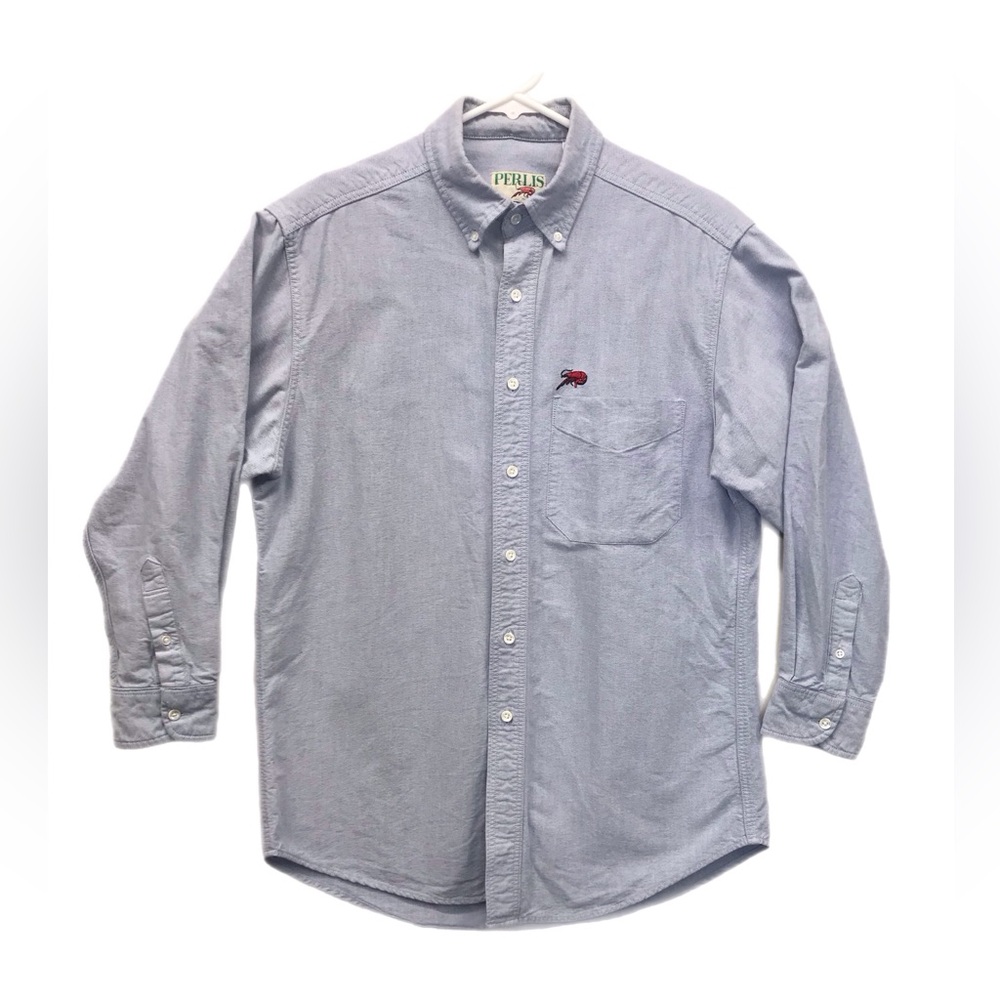 Vintage Perlis Shirt. Fits like a women’s M. Blue Cotton Crawfish